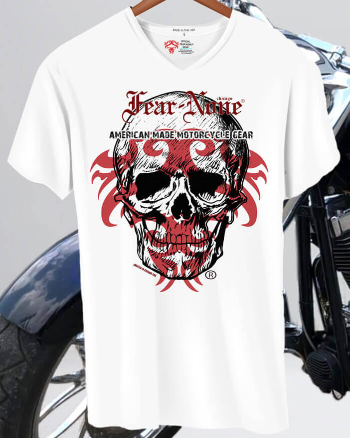 fear gear Big Red Skull-Rider V-neck Shirt
