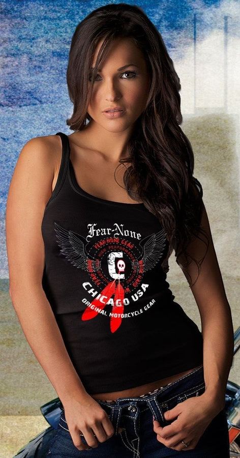 no fear no gear Womens Fierce Skull Rider Tank Medium