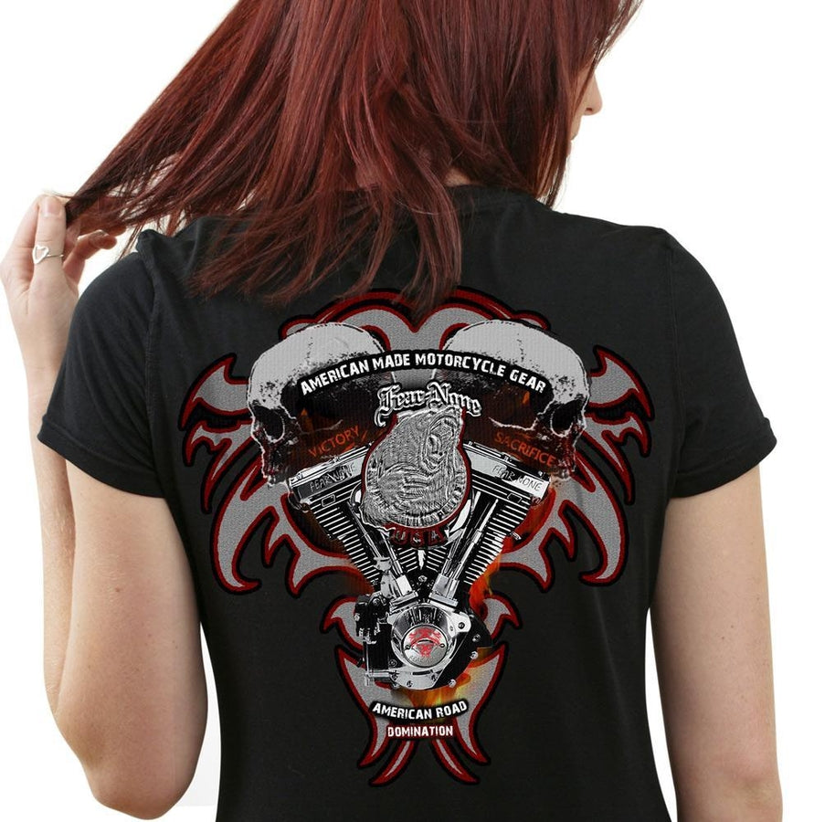 gear and fear Women's V-Twin Skull Rider Shirt